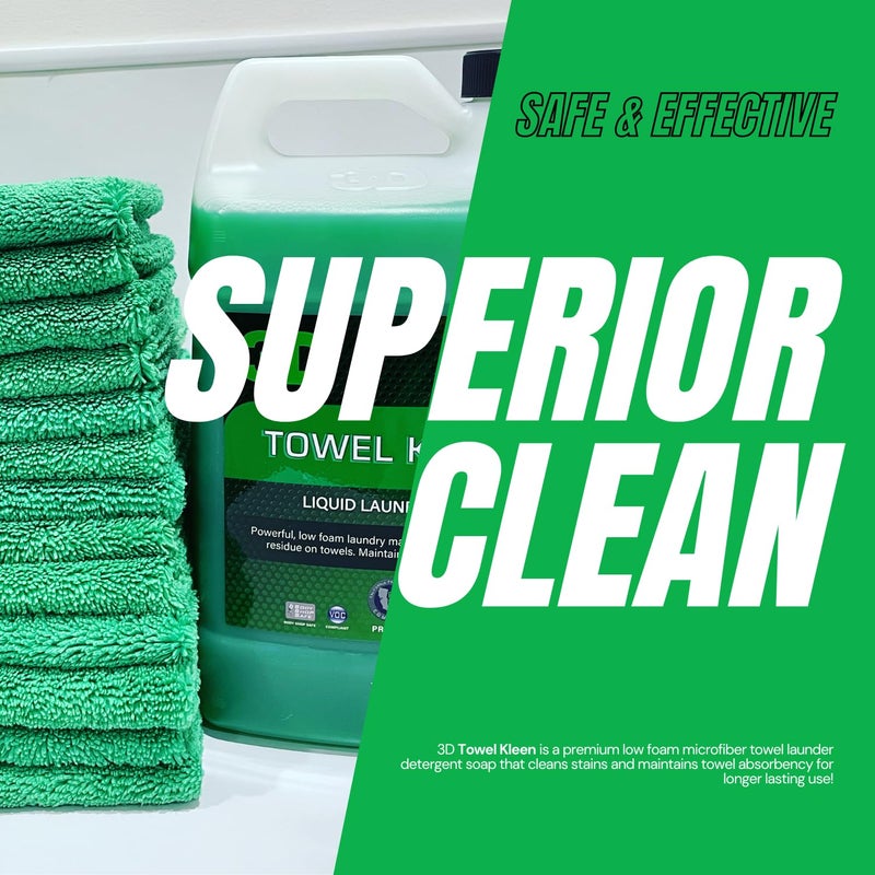 3D Towel Kleen Concentrated Microfiber Towel Detergent - Deep Cleans, Restores & Maintains Car Wash Towel Life - Low Foam, No Residue Premium Laundry Soap 1 Gallon - Image 4